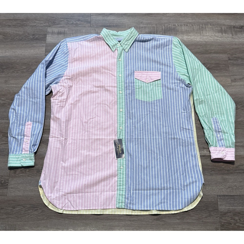 Polo Ralph Lauren Mens 2XLT Oxford Colorblock Striped Long Sleeve Fun Shirt TALL